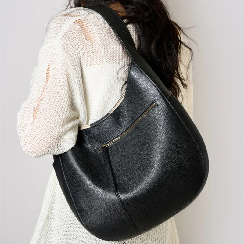 

Crescent-shaped top layer cowhide tote large-capacity genuine leather single-shoulder hand-held women's bag