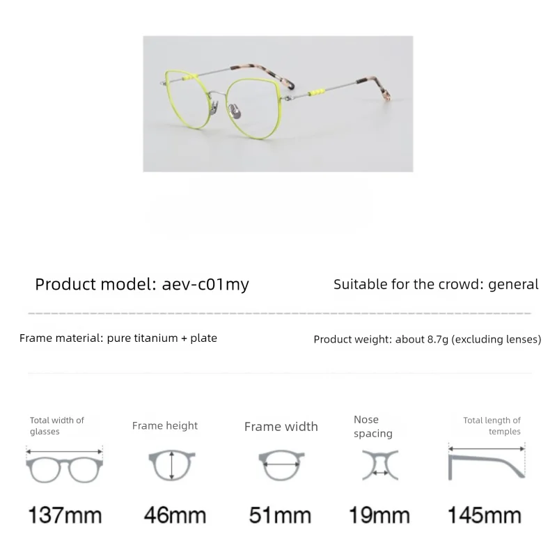 Fashion Office Ladies Cat Eye Myopia Glasses Anti Blue Light Eyeglasses Ultra Light Pure Titanium Prescription Eyewear