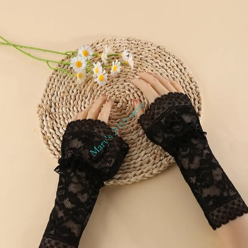 

Fashion Photography Wrist Cuffs Lace Design Breathable Sheer Material Elasticated Cuffs Nails Art Accessories