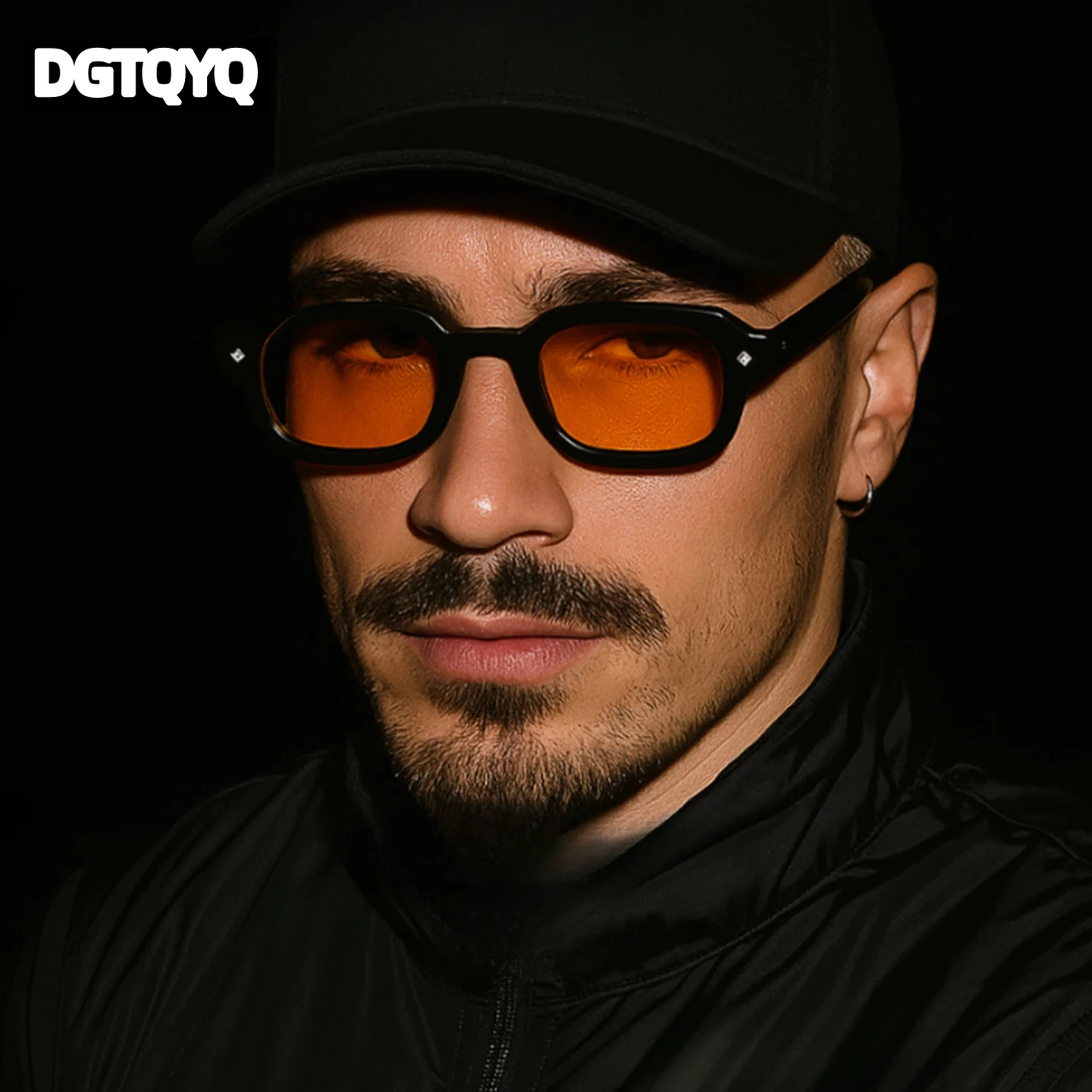 DGTQYQ Strand-Sonnenbrille für Herren, Sommer-Orange-Sonnenbrille, UV400, schmaler Rahmen, quadratische Punk-Sonnenbrille, Lentes De Sol Hombre