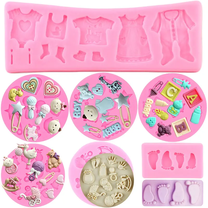 DIY Baby Shower Party Silicone Molds Baby Foot Hand Chocolate Fondant Mold Cake Decorating Tools Cupcake Candy Clay Resin Moulds