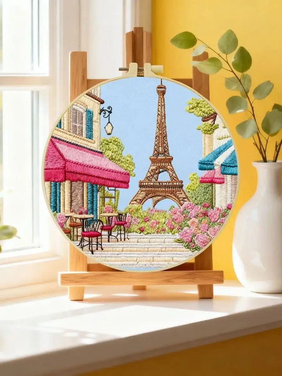 1 Stück 20X20CM/15X15CM 7,87/6,3 Zoll Architektur-Stickerei-Starter-Kit DIY-Kit DIY-Stickerei-Set Handarbeiten Nähkunst – Detail 6