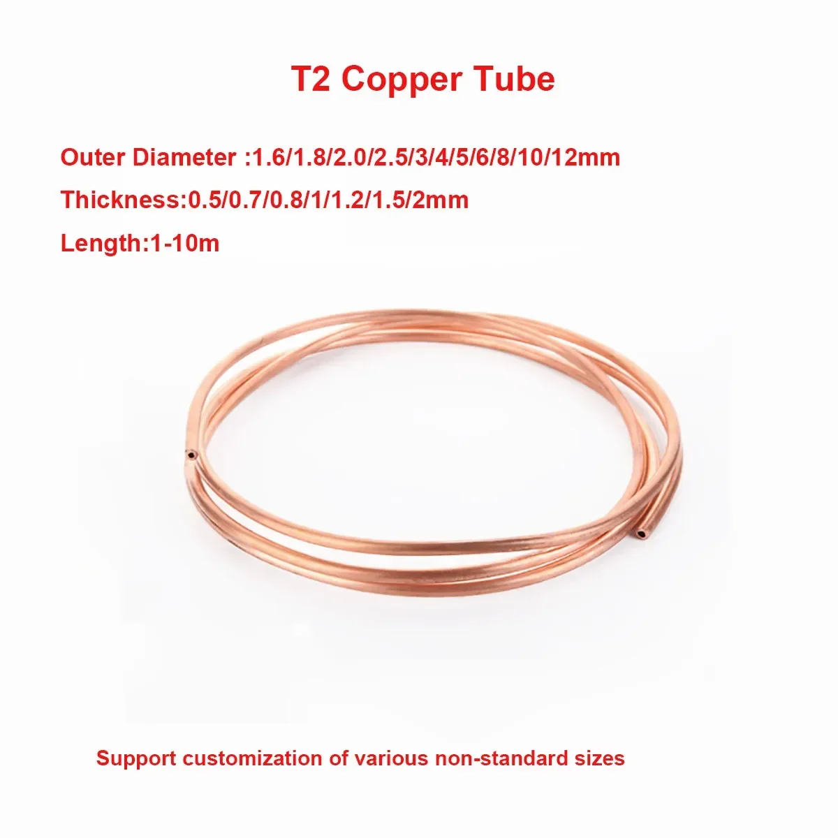 Bobina de tubo de cobre blando de 1-10 metros OD 1,6/1,8/2/3/4/5/6/8/9/10/12mm 99.9% tubo de alambre de cobre puro refrigeración de aire acondicionado manualidades DIY