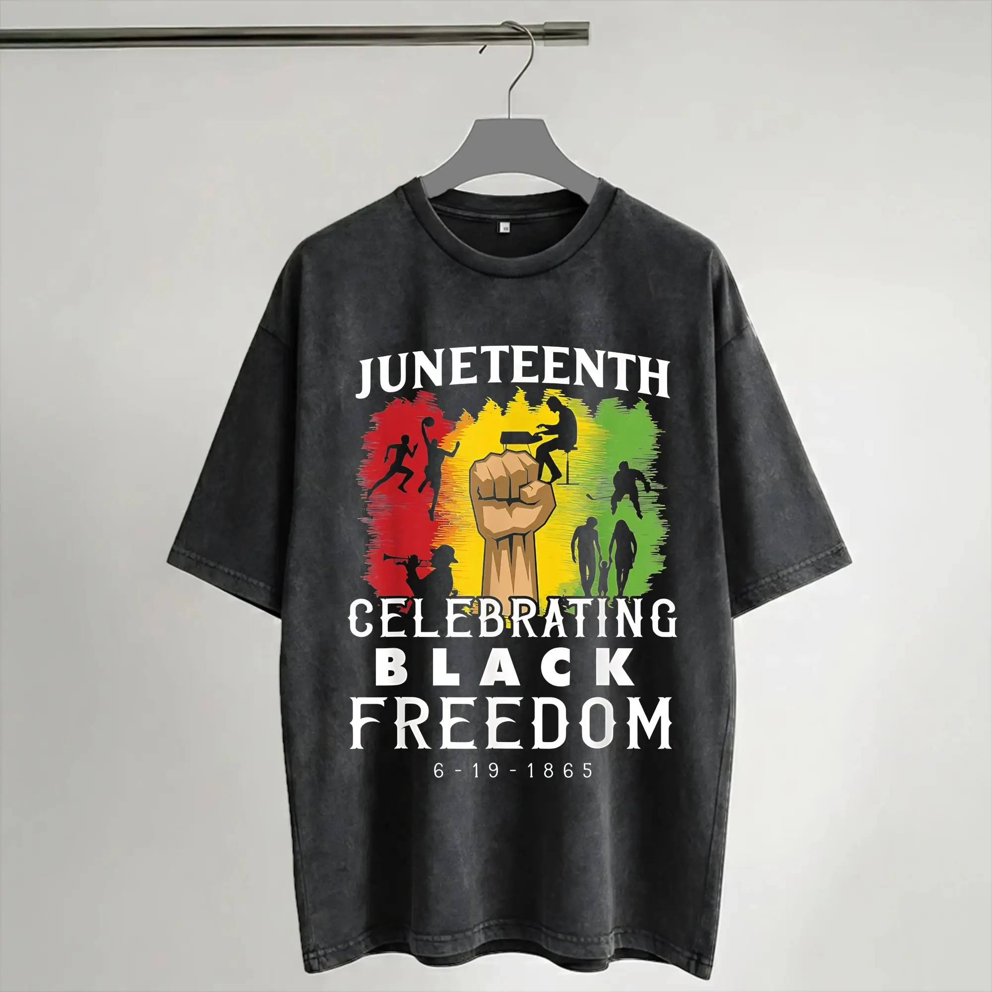 Graphic Printed Juneteenth Day 1865 June19th African American Pride Washed Shirts Apparel Oversize T-Shirt  for Men Women Shirt