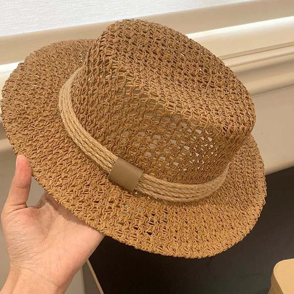 Sun Protection Straw Boater Hat Breathable Mesh Lightweight Handwoven Sun Cap Adjustable Exquisite Craftsmanship