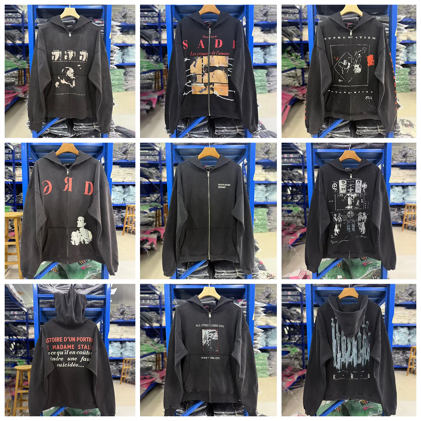 American Style Depressive Rich Second Generation Retro Hoodie Unisex Loose Casual Ripped Zipper Open Cardigan Jacket