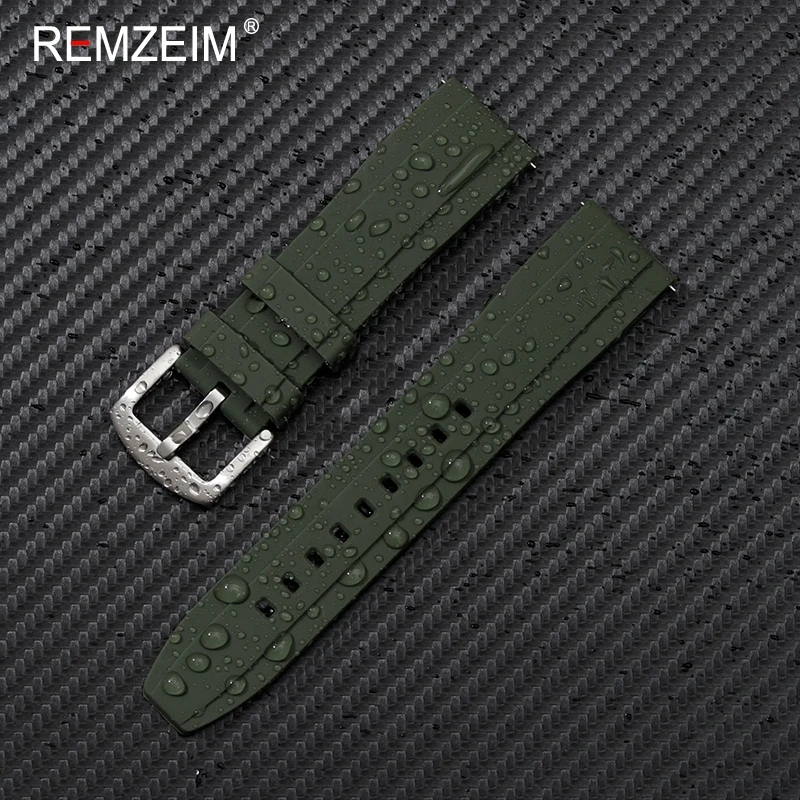 Silicone Rubber Watchband 20mm 22mm Women Men Watch Band Strap Quick Release Waterproof Sports Watch Belt Silver Buckle