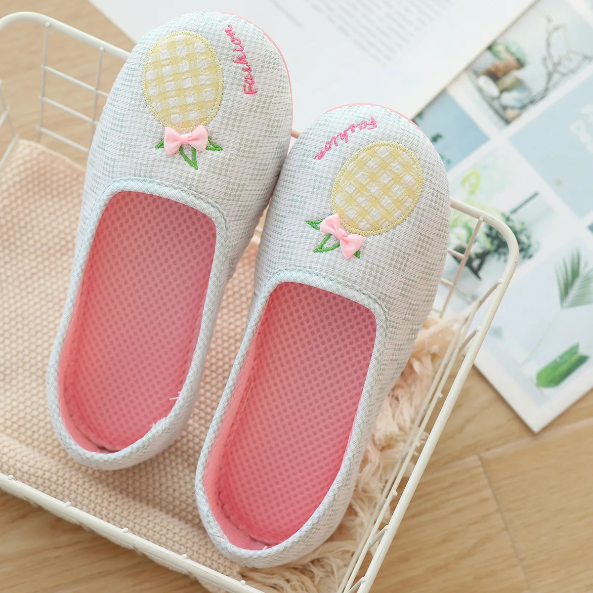 Summer Style Pineapple Small Bow Mesh Cloth Month Pregnant Woman Shoes Maternity Slippers Cartoon Fresh Cute Indoor Shoes