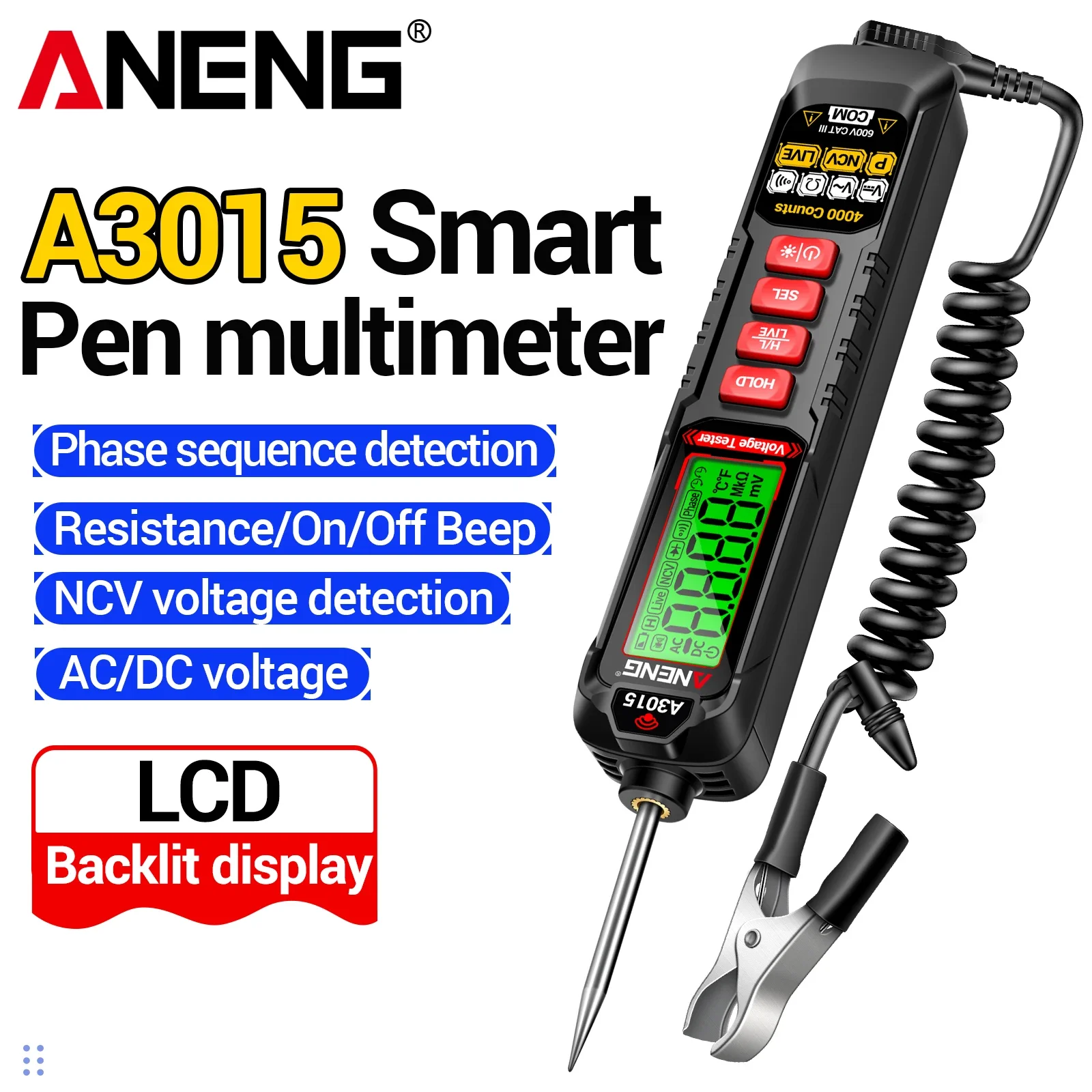ANENG A3015 Digital Test Pen High Low Sensitivity Line Breakpoint Finder Continuity Buzzer HD Backlight Low Power Prompt ABS