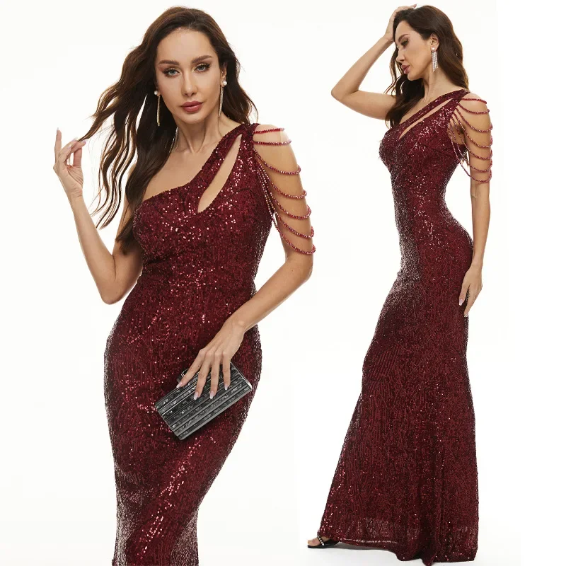 Evening Dress Long Sexy EFishtail Sequin Toast Dresses Party Wedding Banquet Off Shoulder Formal Dress Women Elegant Vestidos