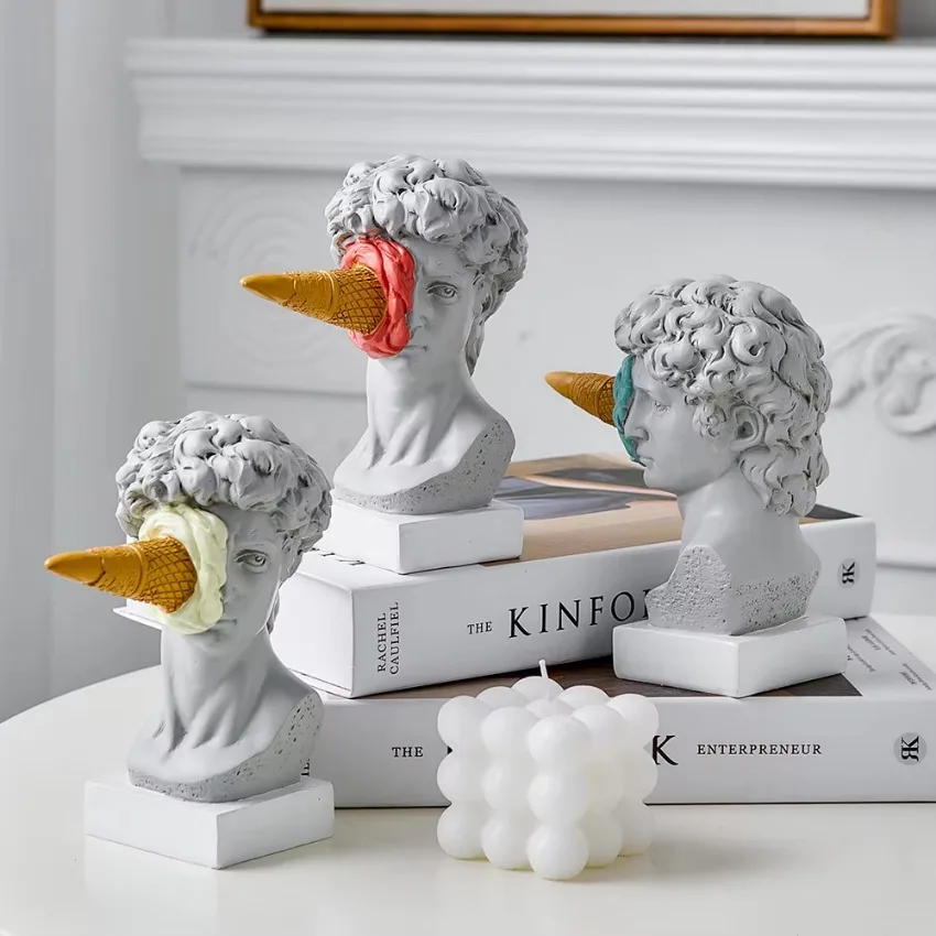 Sculpture Office Bookshelf Desktop Art Decoration David Statue Modern Nordic Figure Ornament Ice Cream David Figurine Home Decor