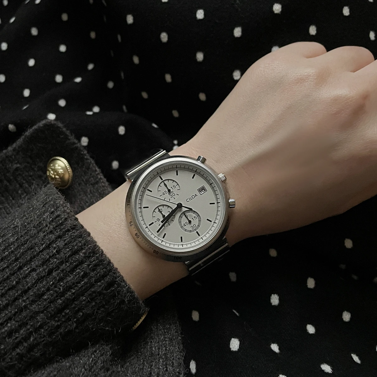 Minimalist Silver Chronograph Men Watch White Dial Stainless Steel Mesh Strap Business Casual Multifunctional Quartz Wristwatch Male Dress Watch Gift