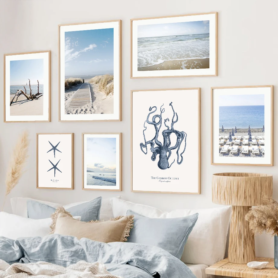 Wall Art Canvas Painting Sea Beach Sand Surfboard Whale Starfish Crab Nordic Posters And Prints Pictures For Living Room Deco
