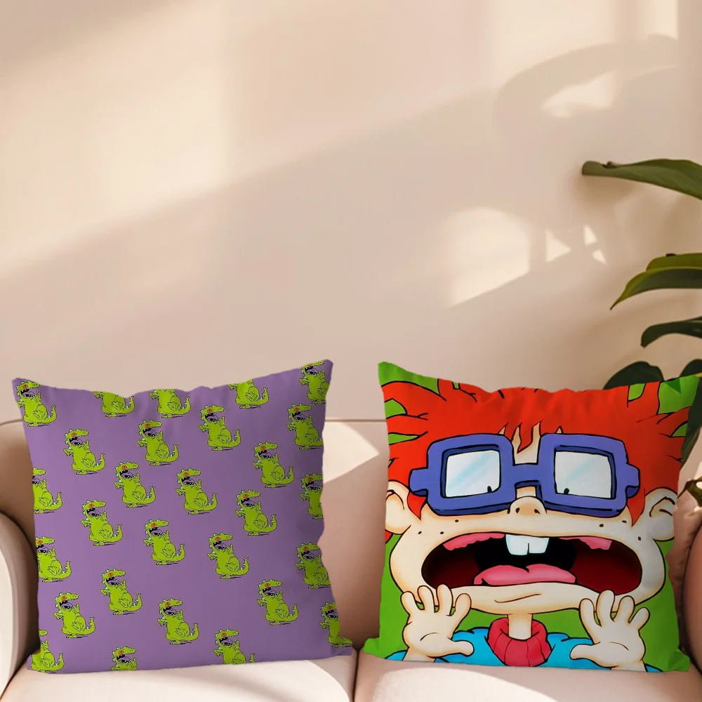 Niedlicher Kissenbezug für Sofa, Schlafzimmer, Wohnzimmer, Büro, Nachttisch, Rückenlehne, Cartoon-Rugrats-Kissen, bedruckt, quadratisch