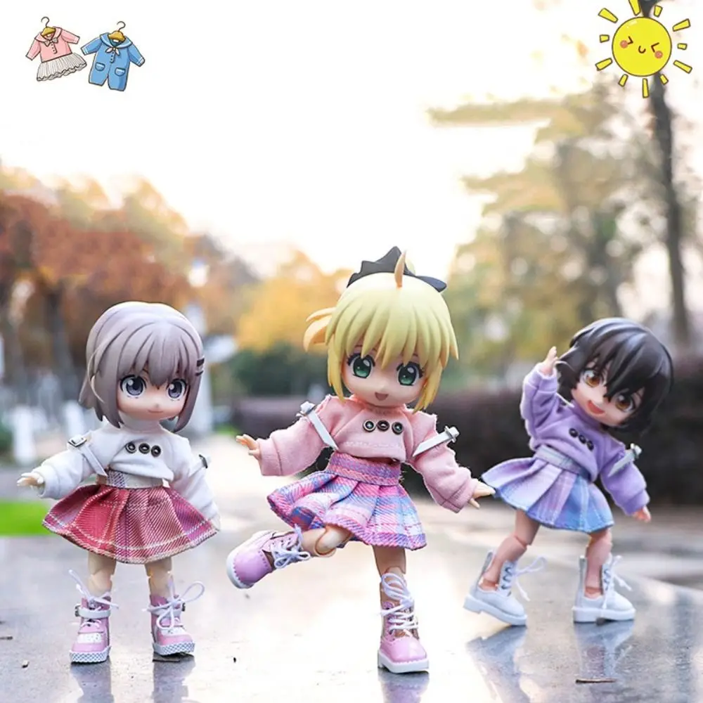 Crop Hoodie Ob11 Sweatshirt Set Casual Wear Obitsu11 Dress Doll Striped Skirt Handmade Hobbies Doll Clothes Doll Accessories