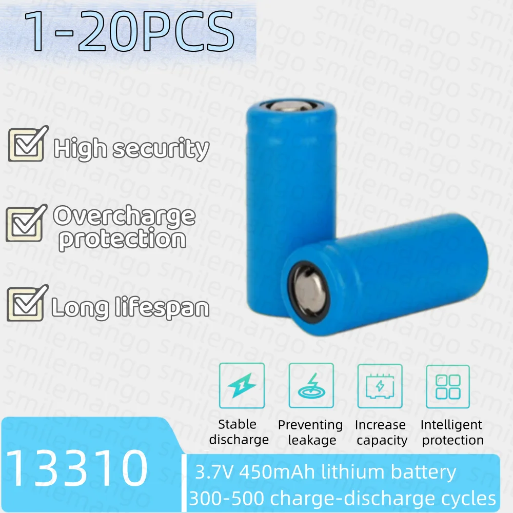 13310 450mAh 3,7V Hochleistungs-Wiederaufladbare Li-Ionen-Batterie mit Knopfkappe für Taschenlampe, Elektrische Zahnbürste, Spielzeug