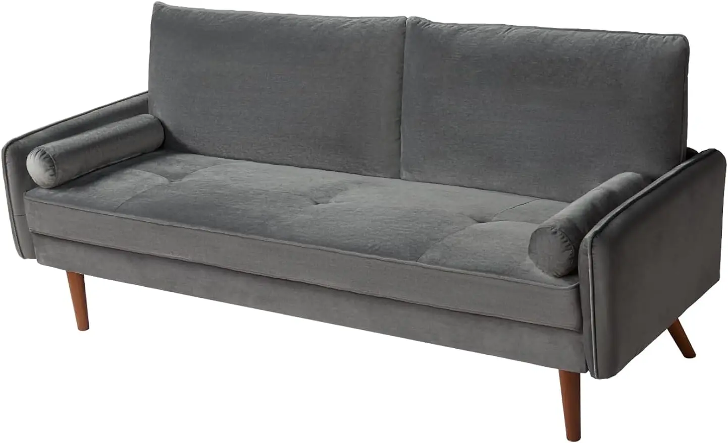 Grey Velvet Sofa 68 inch, 3 Seater Sofa with 2 Pillows, Mid Century Modern Couches for Living Room, Deep Seat Sofa, Upholstered