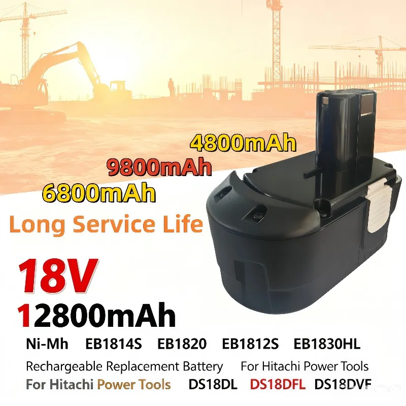 For Hitachi 18V Power Tools Ni-MH Rechargeable Battery 4800-12800mAh EB1812S EB1820 EB1814S EB1830HL Replacement Pack