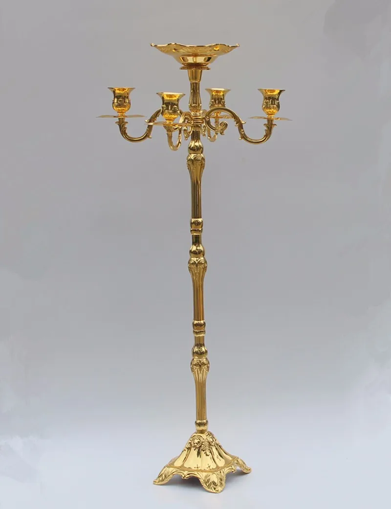 105CM Height Gold Candelabra 5-Arms Candle Holders Wedding Candlesticks with Flower Bowl Luxury Flower Rack Party Centerpieces