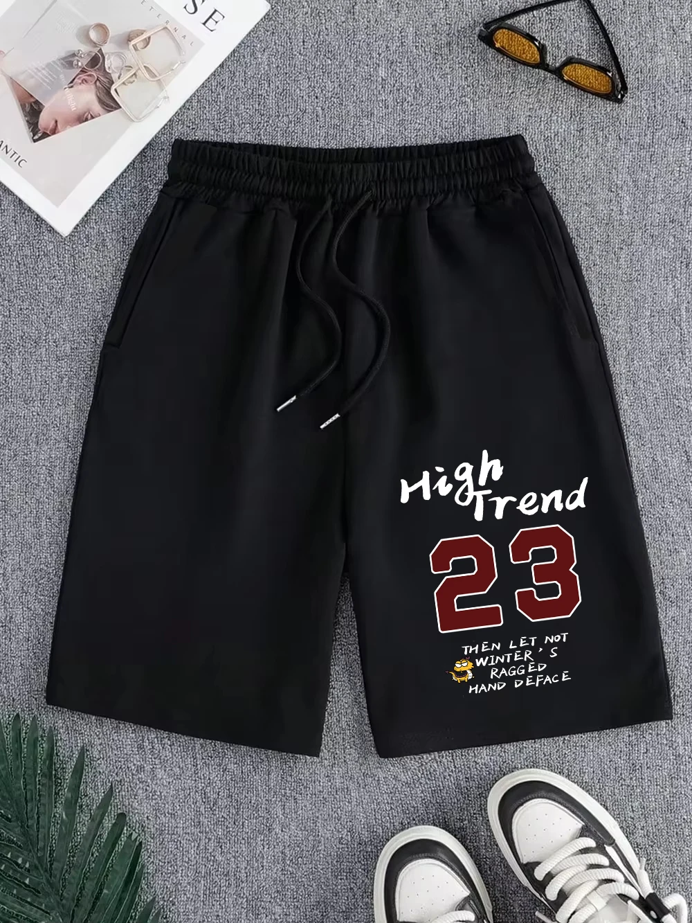 

High Trend Red 23 Pants Mens Summer Oversized Wide Knee Length Shorts Jogging Pocket Shorts Basics High Waisted Male Clothes