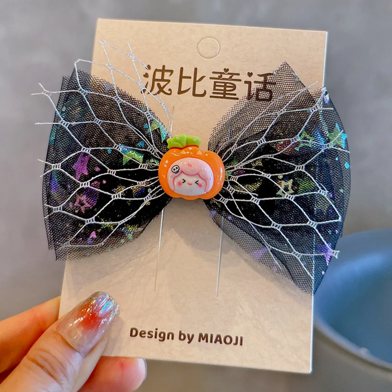 Halloween Barrettes for Girls Witch Pumpkin Hair Clips Set Cute Cartoon Ribbon Hair Bows Kids Party Hair Accessories Gifts