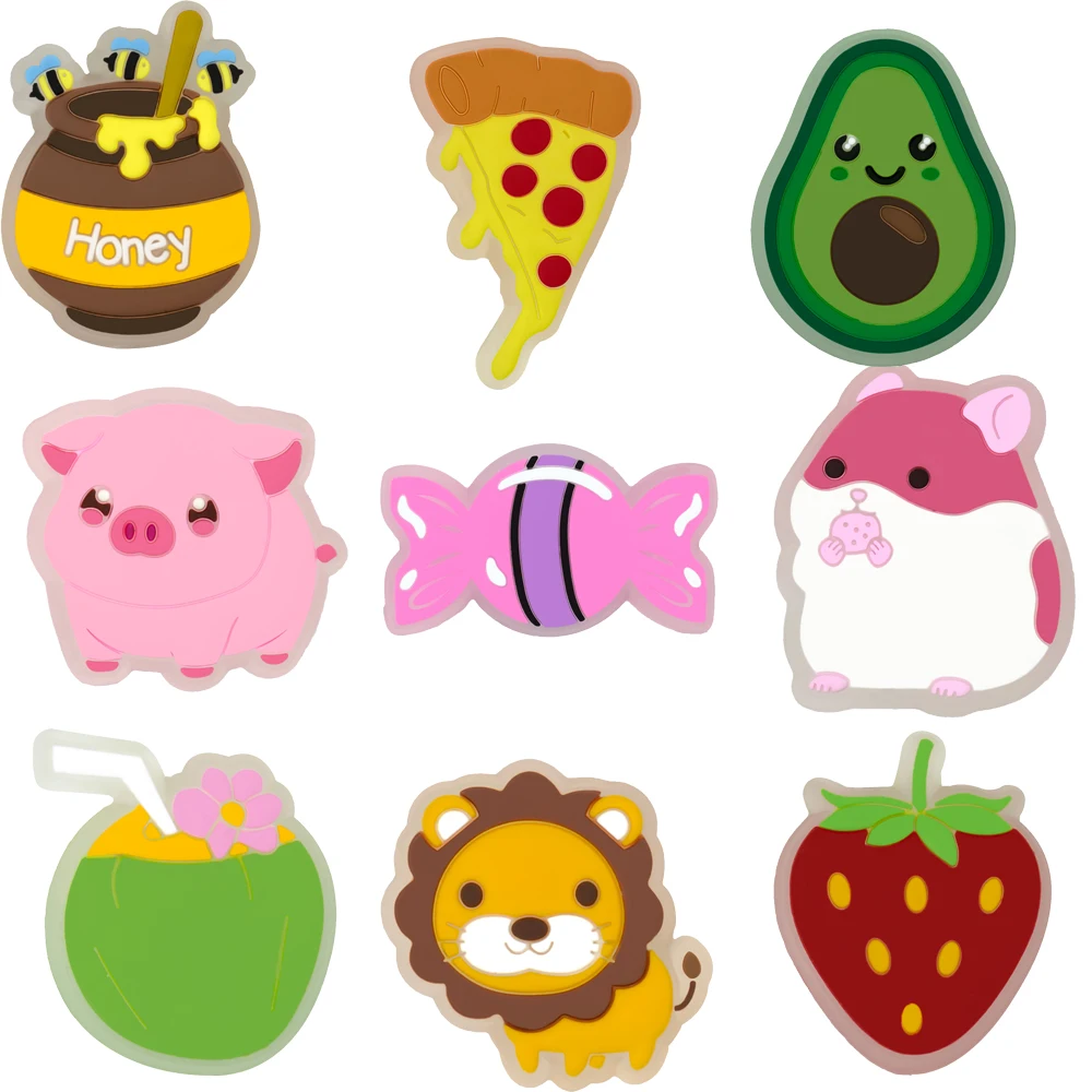 1/9 Uds lindo Animal LED zapatos iluminados encantos León cerdo pescado miel tarro Pizza aguacate hámster coco zapato decoraciones Accesorios