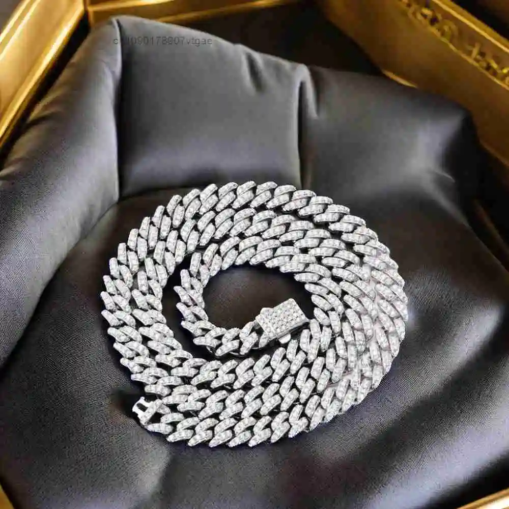 Moissanite 8mm Cuban Chain in 925 Sterling Silver Iced Out Diamond Hiphop Rapper Moissanite Cuban Link Chain.