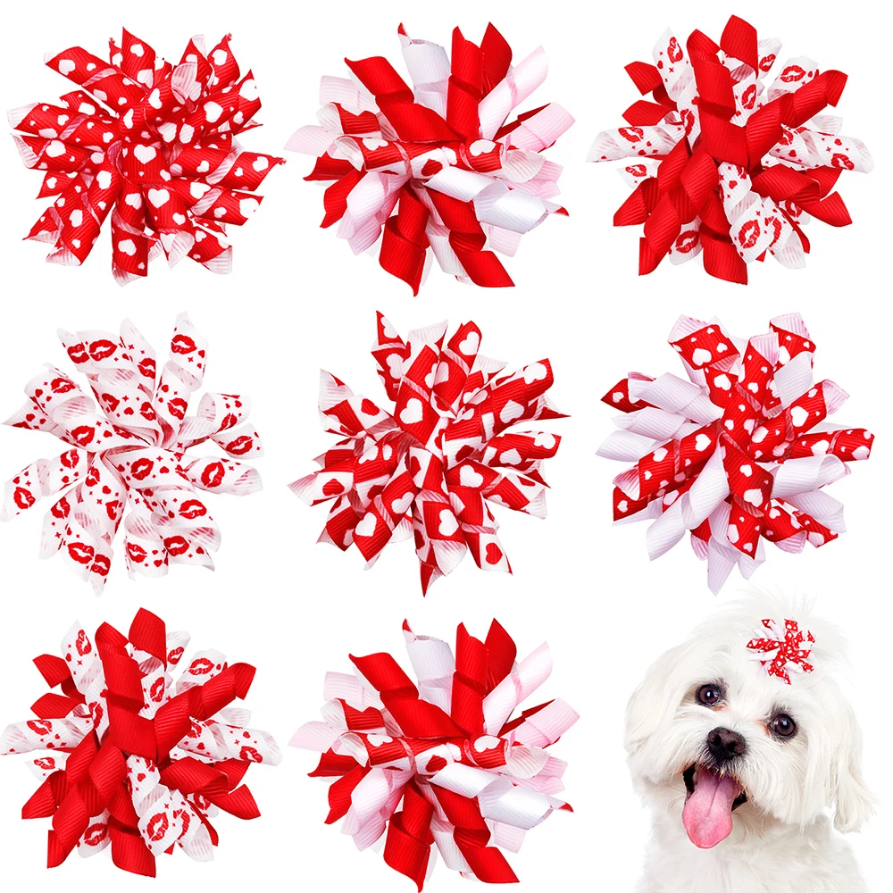 

50pcs Valentine's Bows For Dogs Love Style Small Dog Bows Pet Dog Cat Hair Accessories Rubber Bands Dog Grooming Accessories