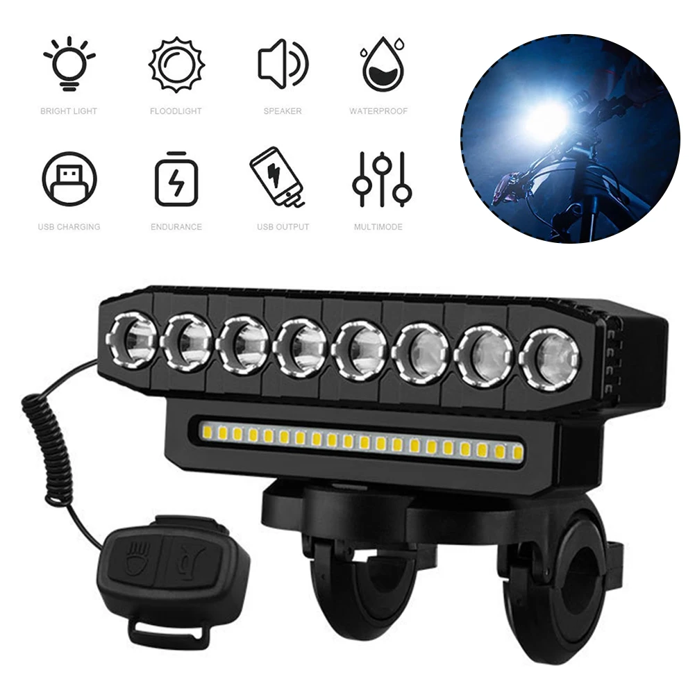 4000Mah Bike Front Lights Waterproof Bicycle Headlight LED Light Bar with 130DB Bell 6 Light Mode USB Charging for MTB Road Bike