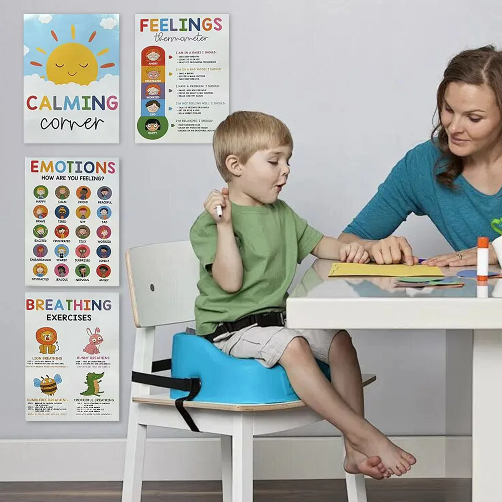 12 قطعة ملصقات زاوية مهدئة لمشاعر الفصول الدراسية مخطط عجلة والعواطف ملصق مشاعر عجلة ملصق لمكتب المدرسة