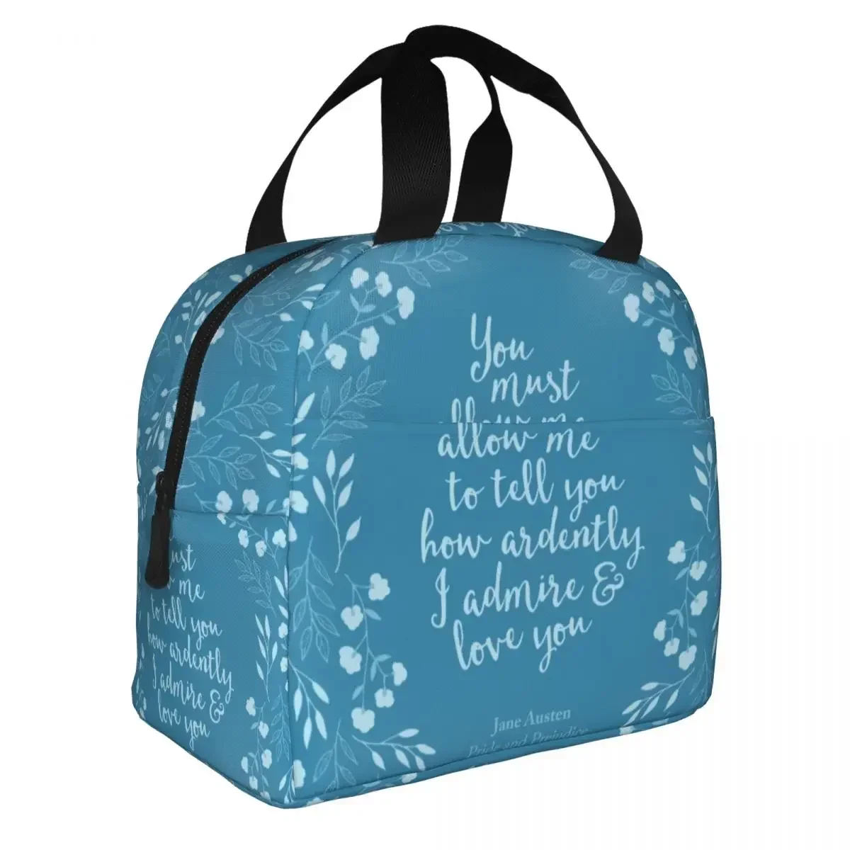 Jane Austen Pride And Prejudice Floral Love Quote Insulated Lun Bag for Women Waterproof Thermal Cooler  Tote Box