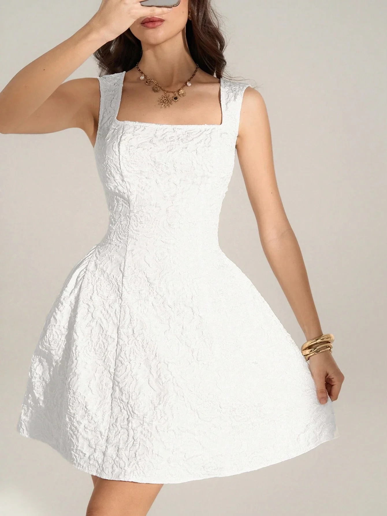 

Белое мини-платье без рукавов с квадратным вырезом для женщин, летнее, повседневное, элегантное