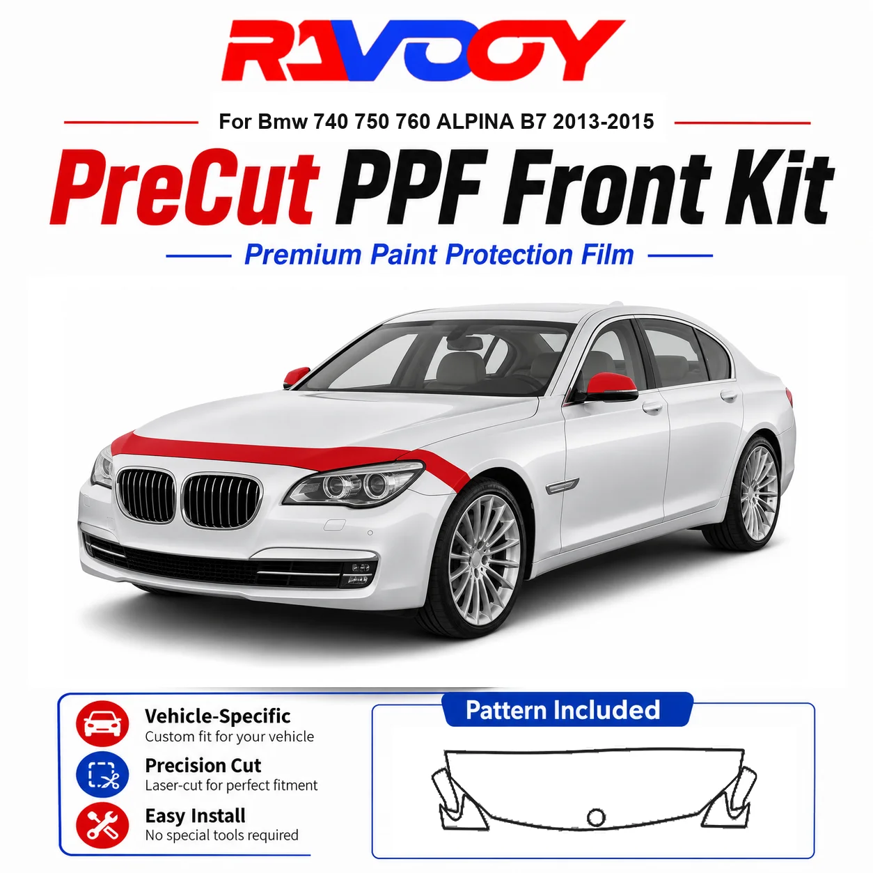 bmw-740-750-760-alpina-b7-2013-2015用-85mil-tpuプレカットppfキット-フード、フェンダー、ミラーセット-自己修復クリアブラフィルム