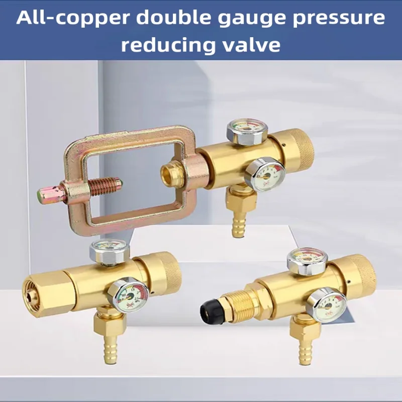 Safety Shockproof Oxygen Regulator Pressure Gauge, Copper Dual Gauge Valve For Propane & Butane Gas Cylinder Connector
