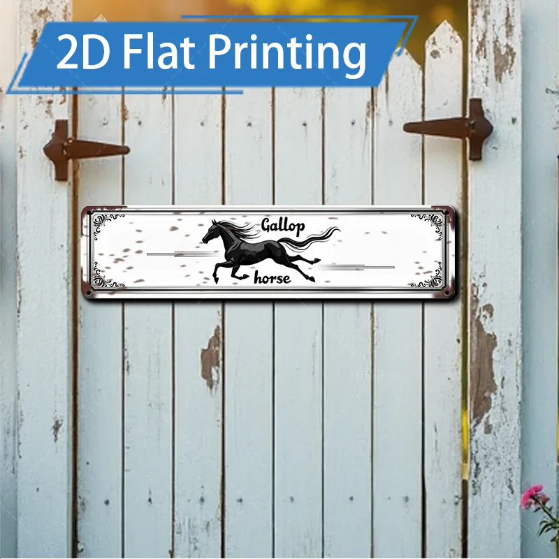Letrero de metal de 1 pieza, letrero de metal de caballo galop rústico de 4x16 pulgadas | Decoración de granja vintage | Arte de impresión plana 2D