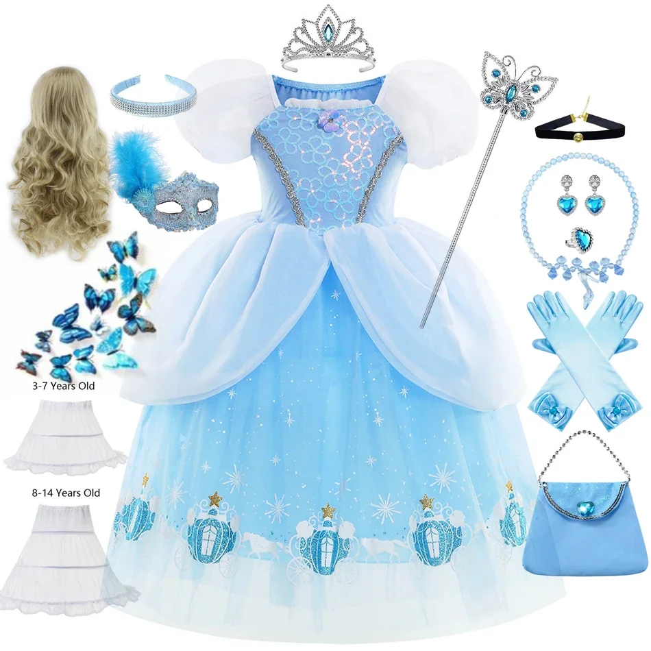 Cinderella Costume Girl Princess Charm Girls Formal Dress Party Ball Gown Dress Halloween Clothes