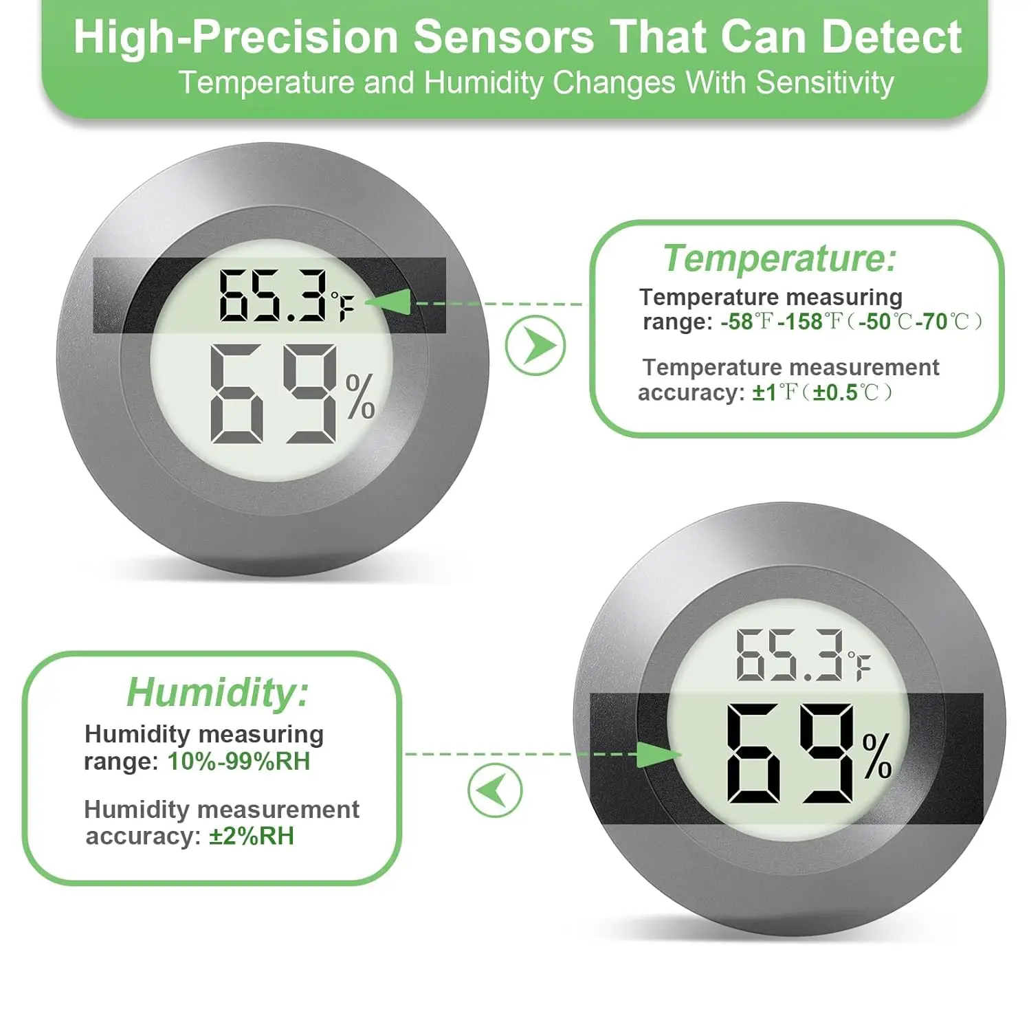 4 عبوات من مقياس الرطوبة الصغير للاستخدام الداخلي والخارجي، مقياس الرطوبة الدائري، شاشة LCD رقمية صغيرة، مقياس درجة الحرارة #4