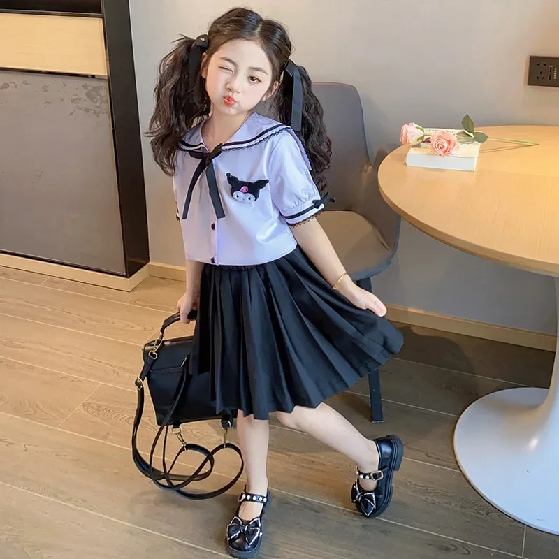 

Anime Sanrio Cartoon Kuromi Children's Japanese Jk Sailor Uniform Summer Girl College Style Pleated Dress Set Kid Birthday Gifts