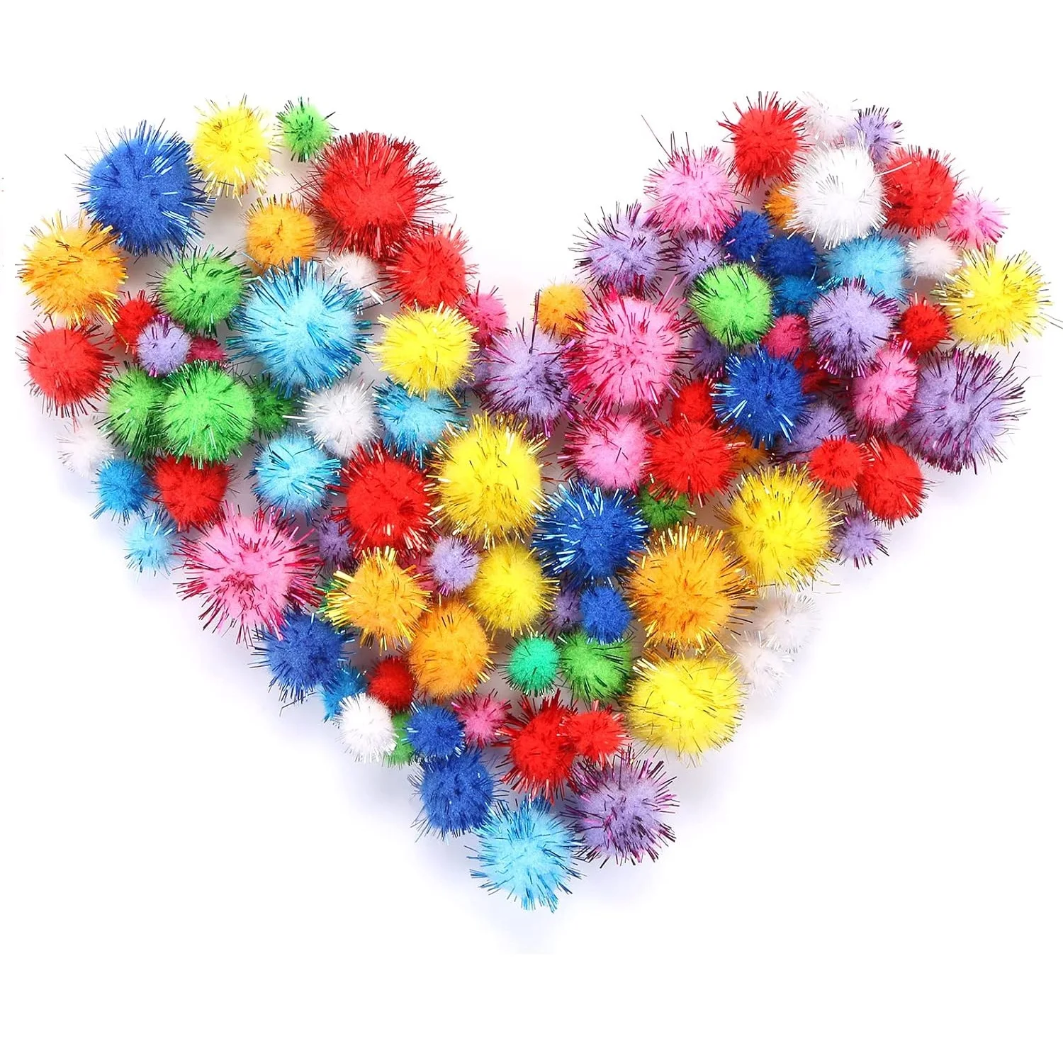 520Pcs Assorted Size Small Sparkle Balls, Tinsel Pom Poms Puff Balls Glitter Pompoms for Cat Kittens Arts Crafts Toys DIY Xmas