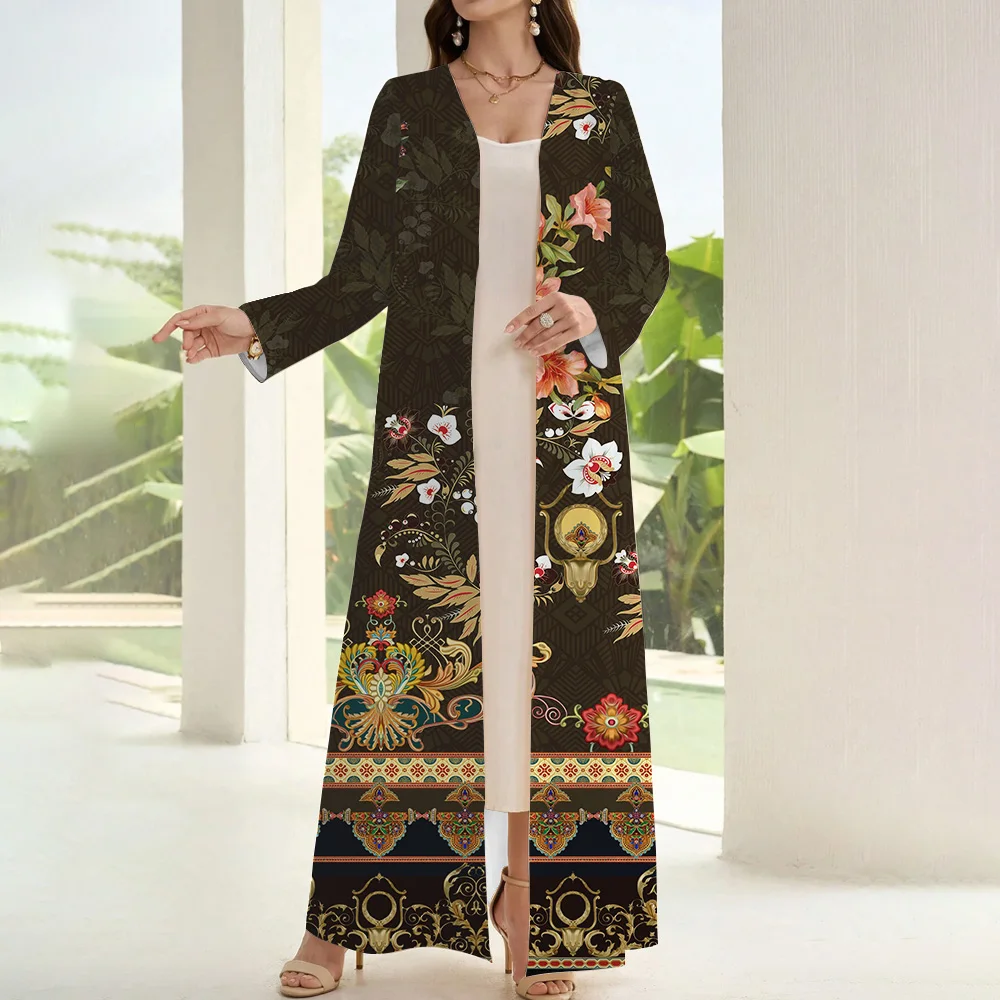 Fashion Muslim Femme Open Kimono Abaya Long Sleeve Two Pieces Cardigan Abaya Dubai Turkey Islam Clothing Kaftan Dress Kebaya