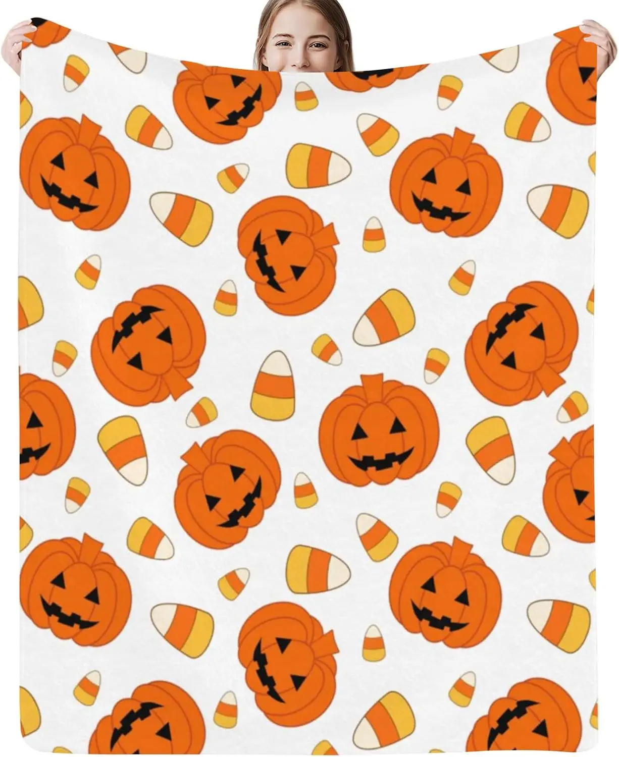 Halloween Throw Blanket Fall Halloween Orange Pumpkins with Candy Corns Throw Blankets Ultra Soft Blanket Lightweight Bed Blanket for Couch Sofa Bed Home Decorations 40x50 Inch