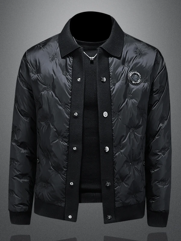 

Мужская вязаная куртка с пуховым наполнителем, зимняя теплая куртка с воротником, модная белая верхняя одежда из пуха, повседневная уличная одежда