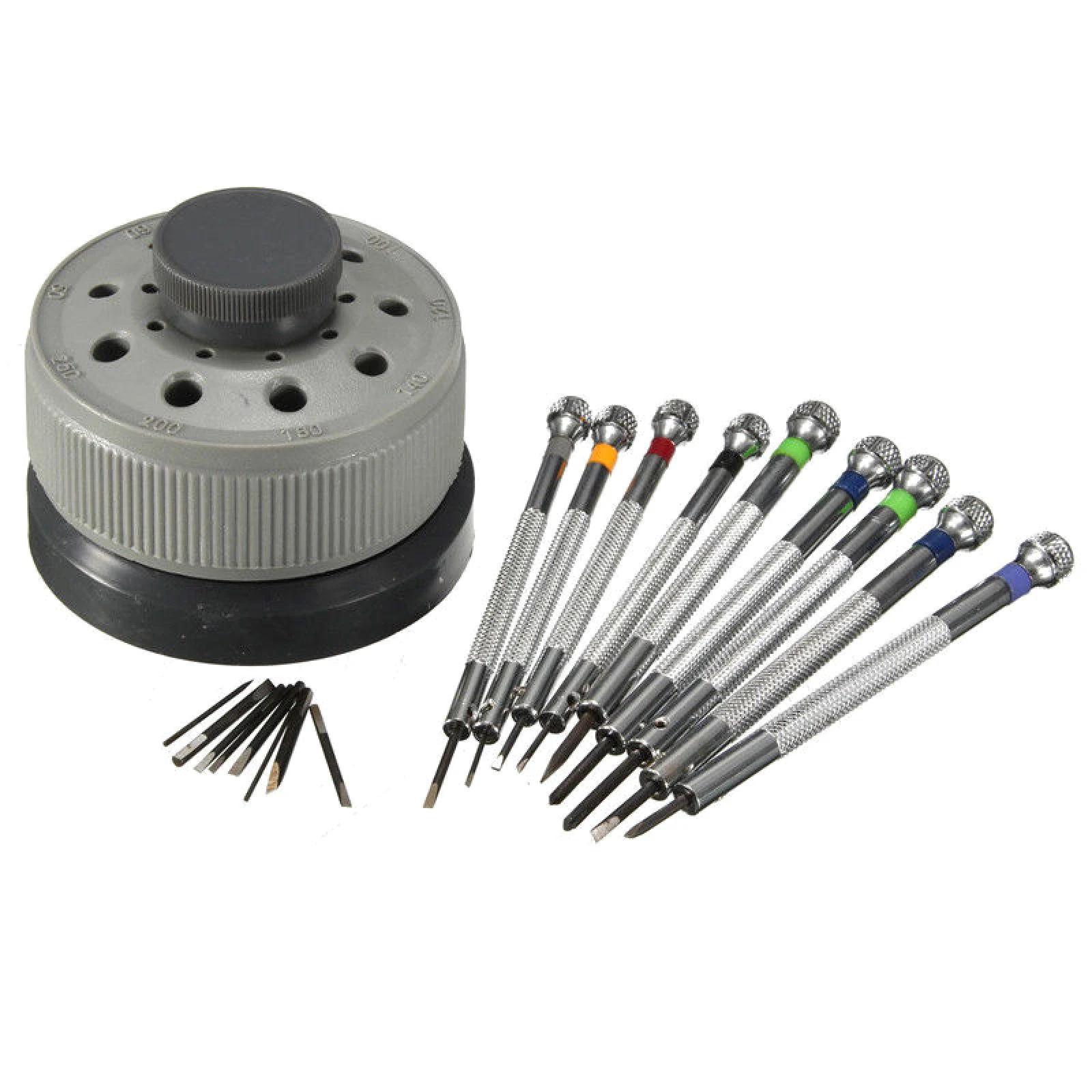 9PCS Watch Screwdrivers Set with Rotating Base Watch Glasses Flat Blade 0.8mm-2.0mm Assort Slotted Tool