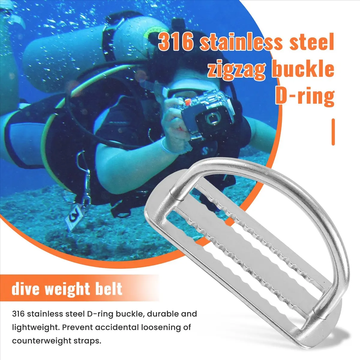 AD45 316 Stainless Steel D Ring Buckle Scuba Diving Weight Belt Keeper for 5cm Weight Belt Surfing Swimming Sport Accessories view 6