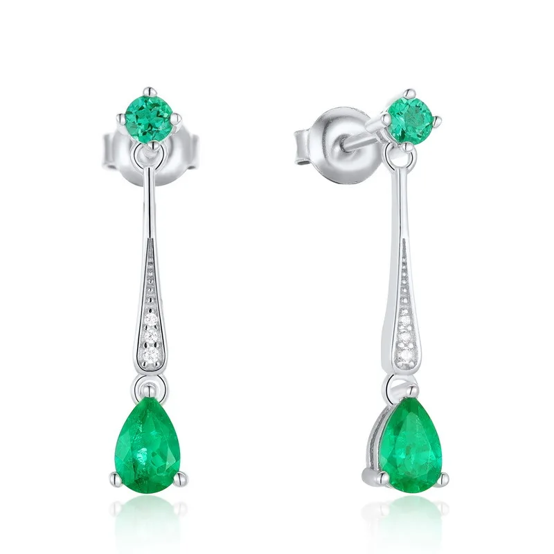 KQDANCE Solid 925 Sterling SIlver Lab Created Emerald Gemstone WaterDrop Earrings with Green Stone Fine Jewelry For Women