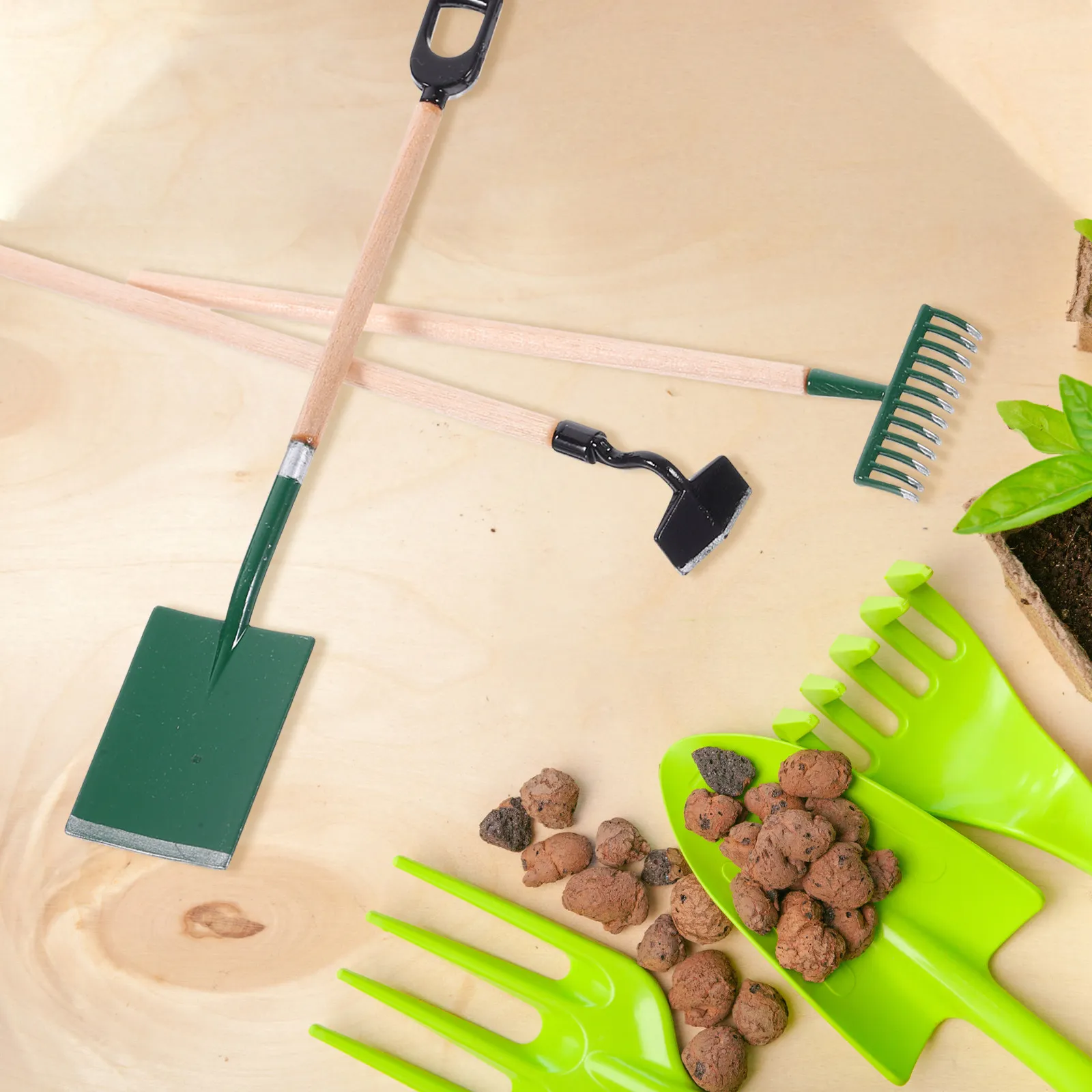 

1Set Miniature Garden Tools Kit Sturdy Wood Iron Construction Realistic Mini Farm Decor for Dollhouse Landscaping Mini House