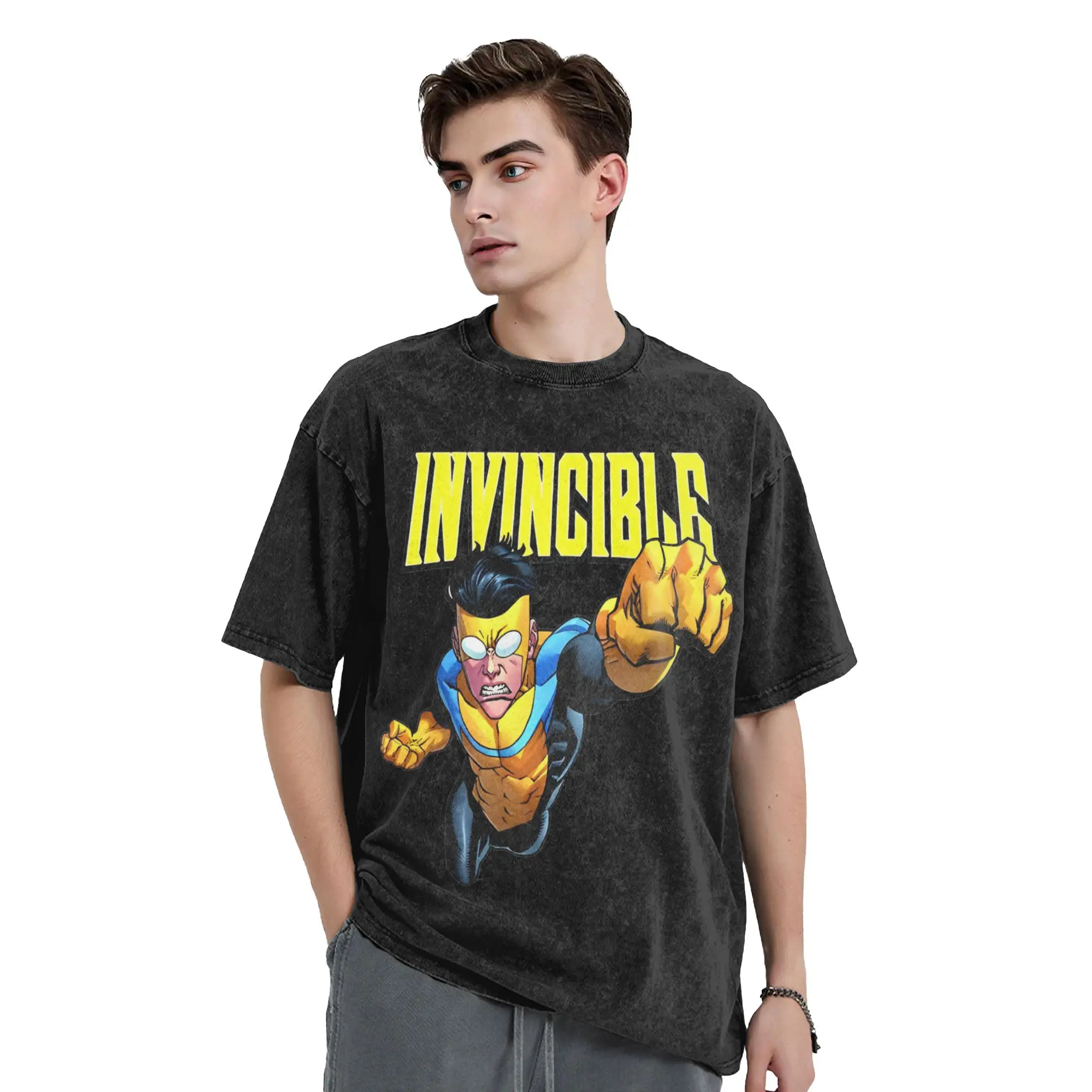 Novelty Invincible Comic Anime Vintage Washed T-Shirt Unisex Cotton Short Sleeve  Round Neck Summer Clothes