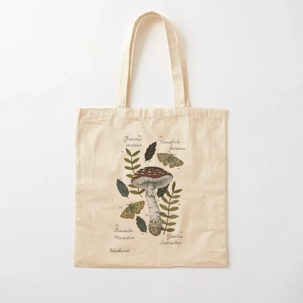 

Amanita Muscaria with moths and leaves botanical illustration Tote Bag Cloth bags canvas tote bag custom canvas bag