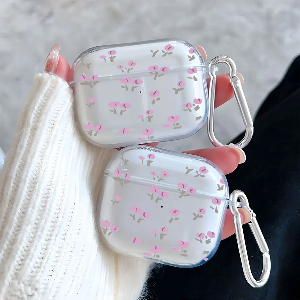 Fresh Pink Tulip Pattern Clear Earphone Case for AirPods Pro 2/Pro 3/Pro Earbuds Case For AirPods 1/3/2/4 TPU Protective Cover