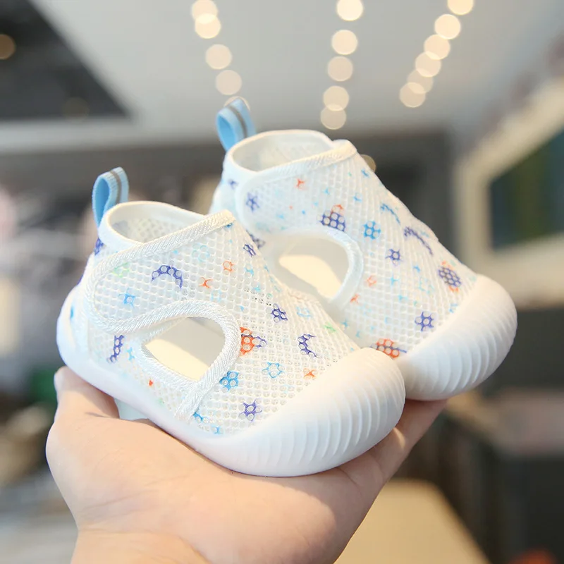 Summer Kids Mesh Breathable Shoes Baby Anti-collision Soft Sole First Walker Unisex Lightweight Velcro Casual Sandals